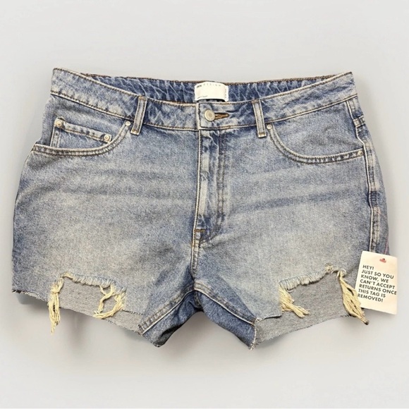 ASOS Pants - Asos Design Women's Denim Raw Hem Shorts 90s Mid Wash Blue Size 36 Festival Boho